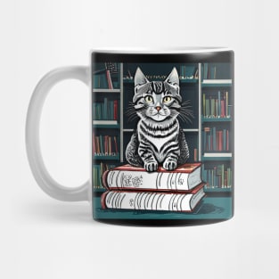 Adorable Cat in the Library Mug